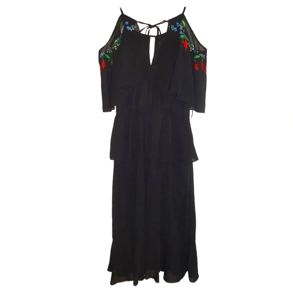 Nanette Lepore Embroidered Midi Dress 8 Black Bold Embroidery Special Occasion - Picture 7 of 11
